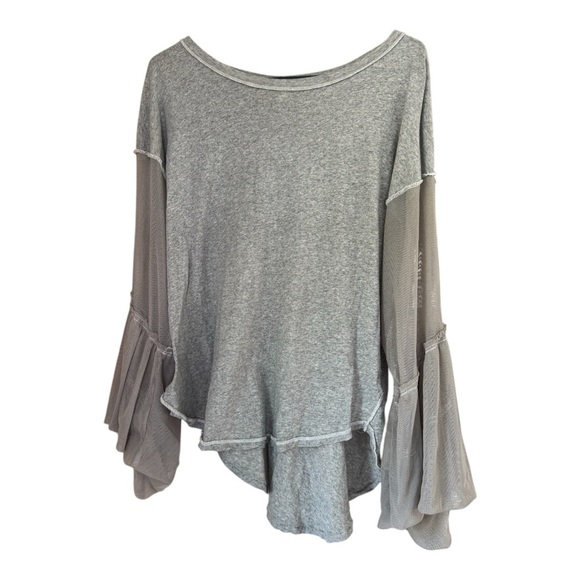 Free People Still Got It Mesh Long Bell Sleeve Flowy Cotton Top. Gray. Medium. - Picture 9 of 10